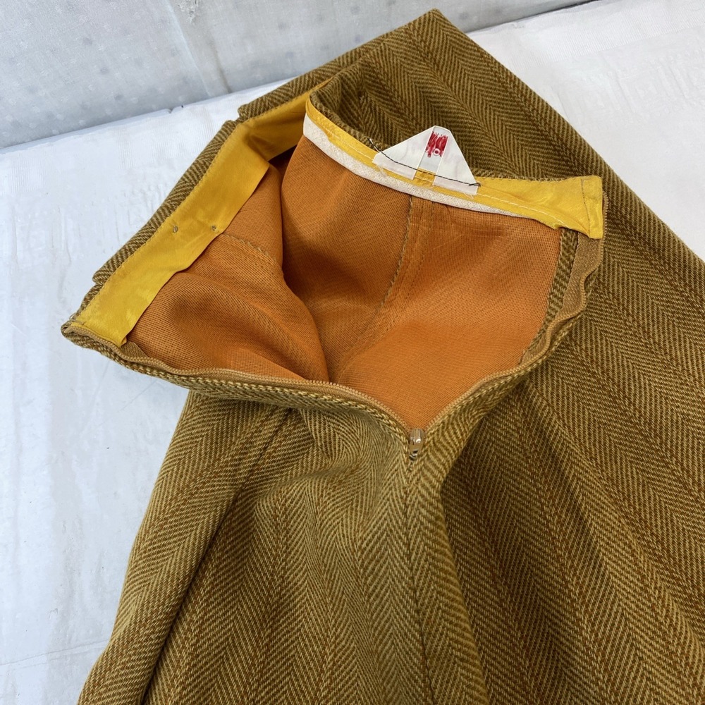 Vtg Juniorite Schoolgirl Skirt Herringbone Brown Chain Detail Preppy 24" Waist - Picture 8 of 11